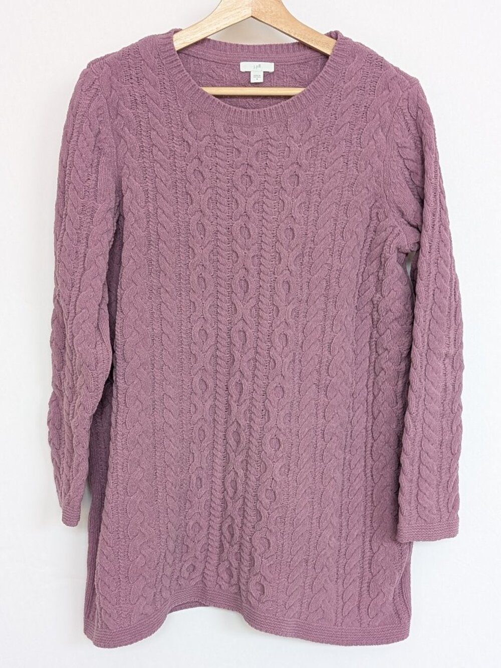 J.Jill Chenille Cable Knit Sweater Tunic Top Long Sleeve Purple Relaxed Cozy M